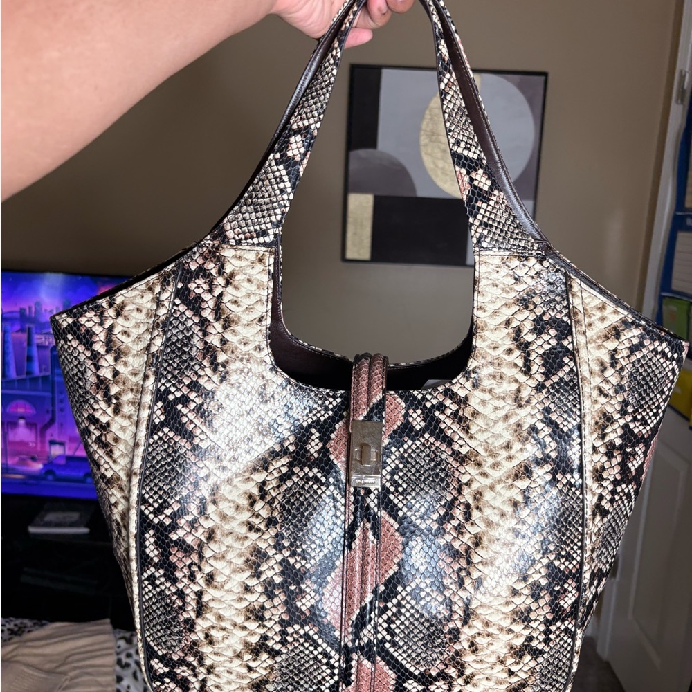 Brahmin Black and Brown Snakeskin Tote